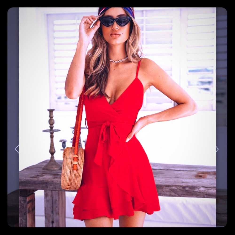 Belted red ruffle mini dress NWT